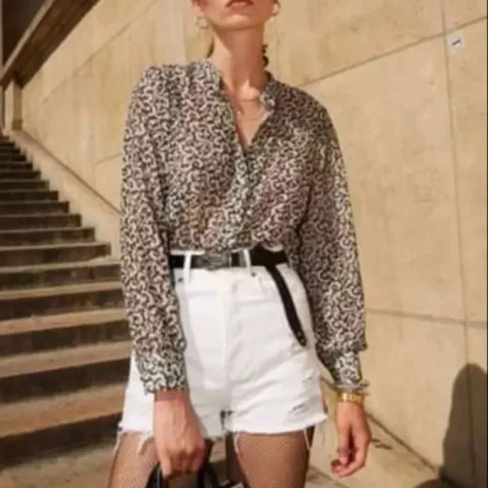 The Kooples Black and White Silk Paisley Button Down Blouse